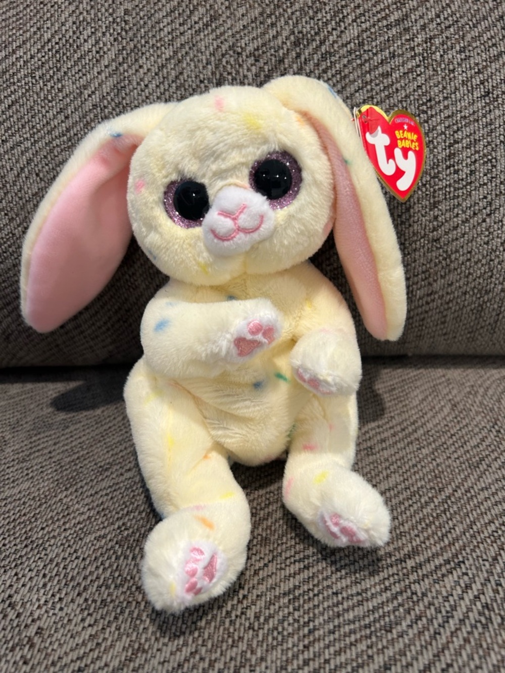 Ty Spring Bunny Plush in Pastel Yellow with Pink Accents